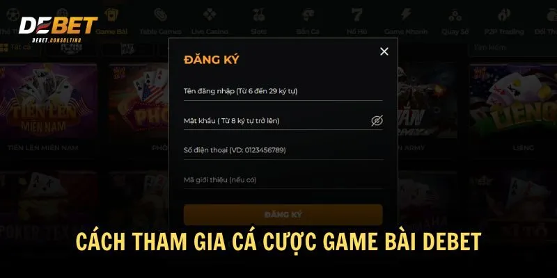 Hướng dẫn tham gia chơi cá cược game bài Debet