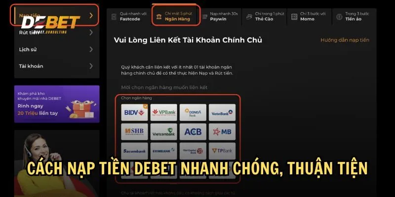 Hướng dẫn nạp tiền Debet