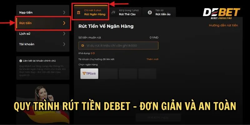 Hướng dẫn rút tiền Debet